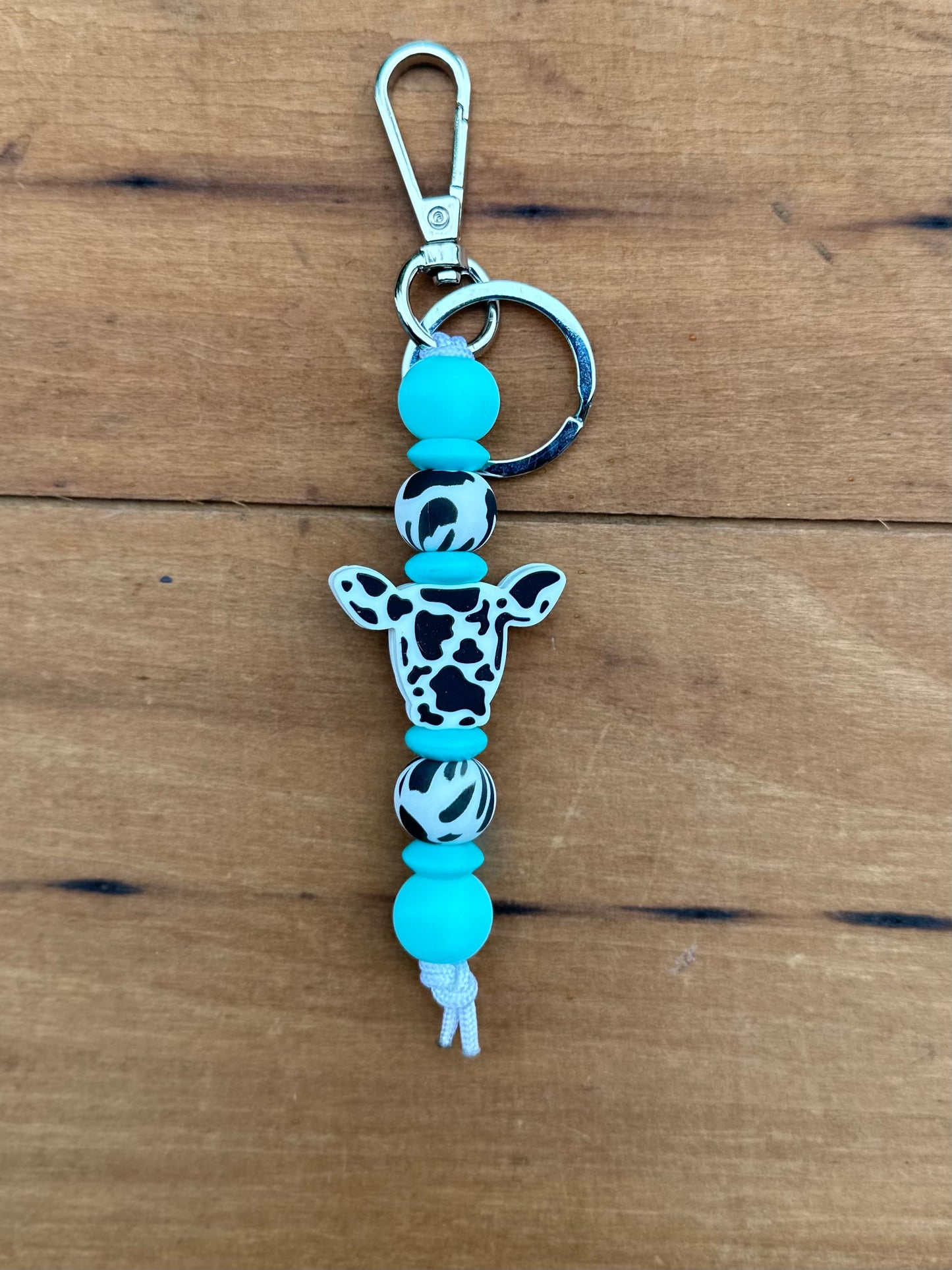 Turquoise Black Cow Keychain