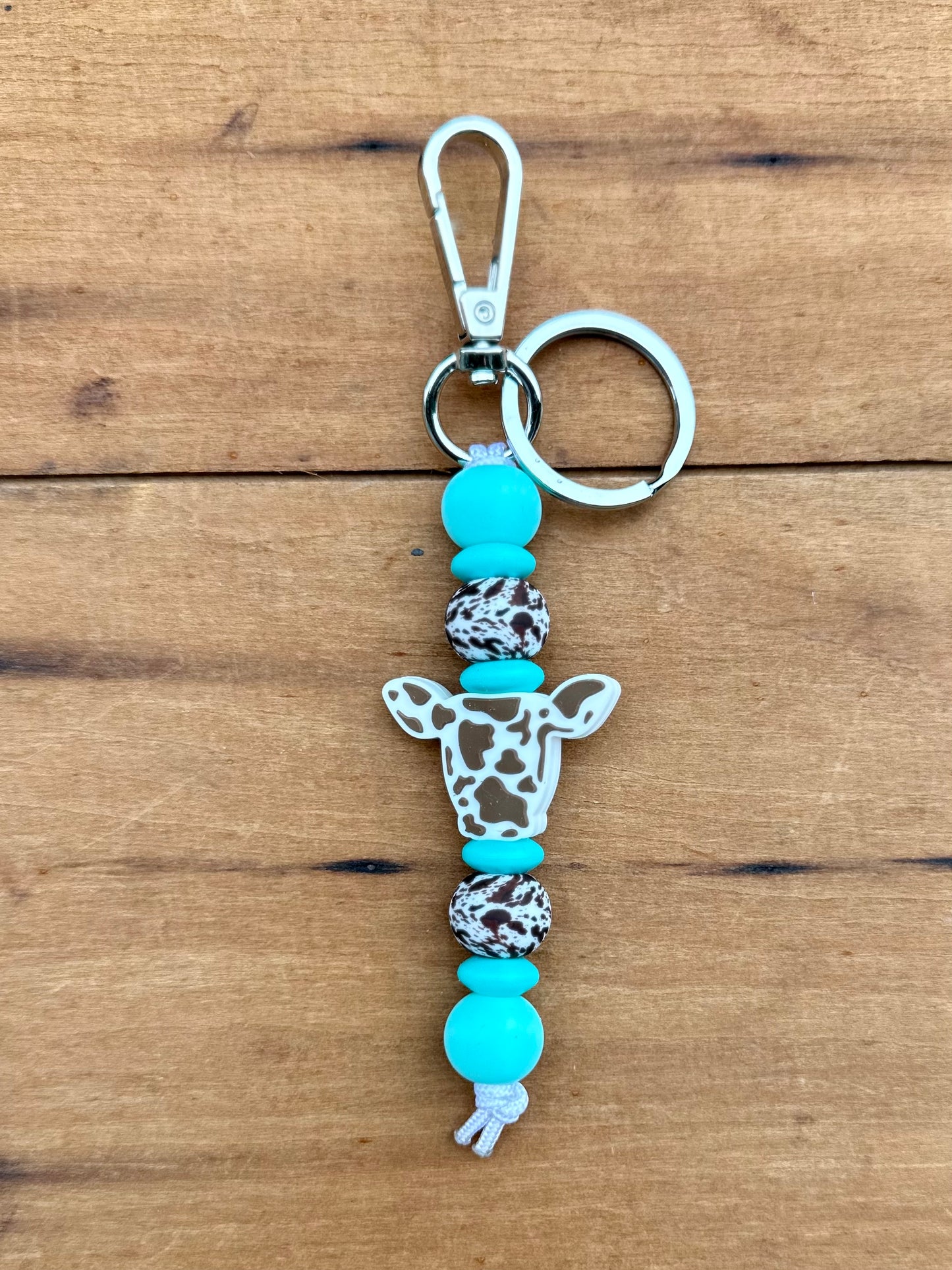 Turquoise Brown Cow Keychain