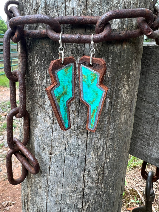 Lightning Bolt “Turquoise” Leather Earrings