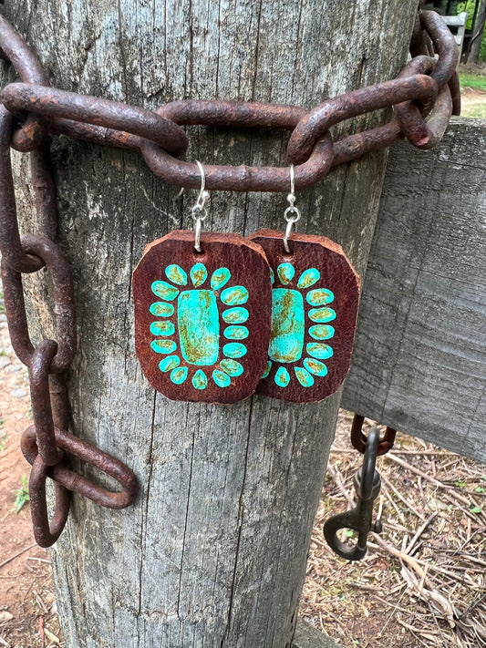 Large “Turquoise” Cluster Leather Earrings