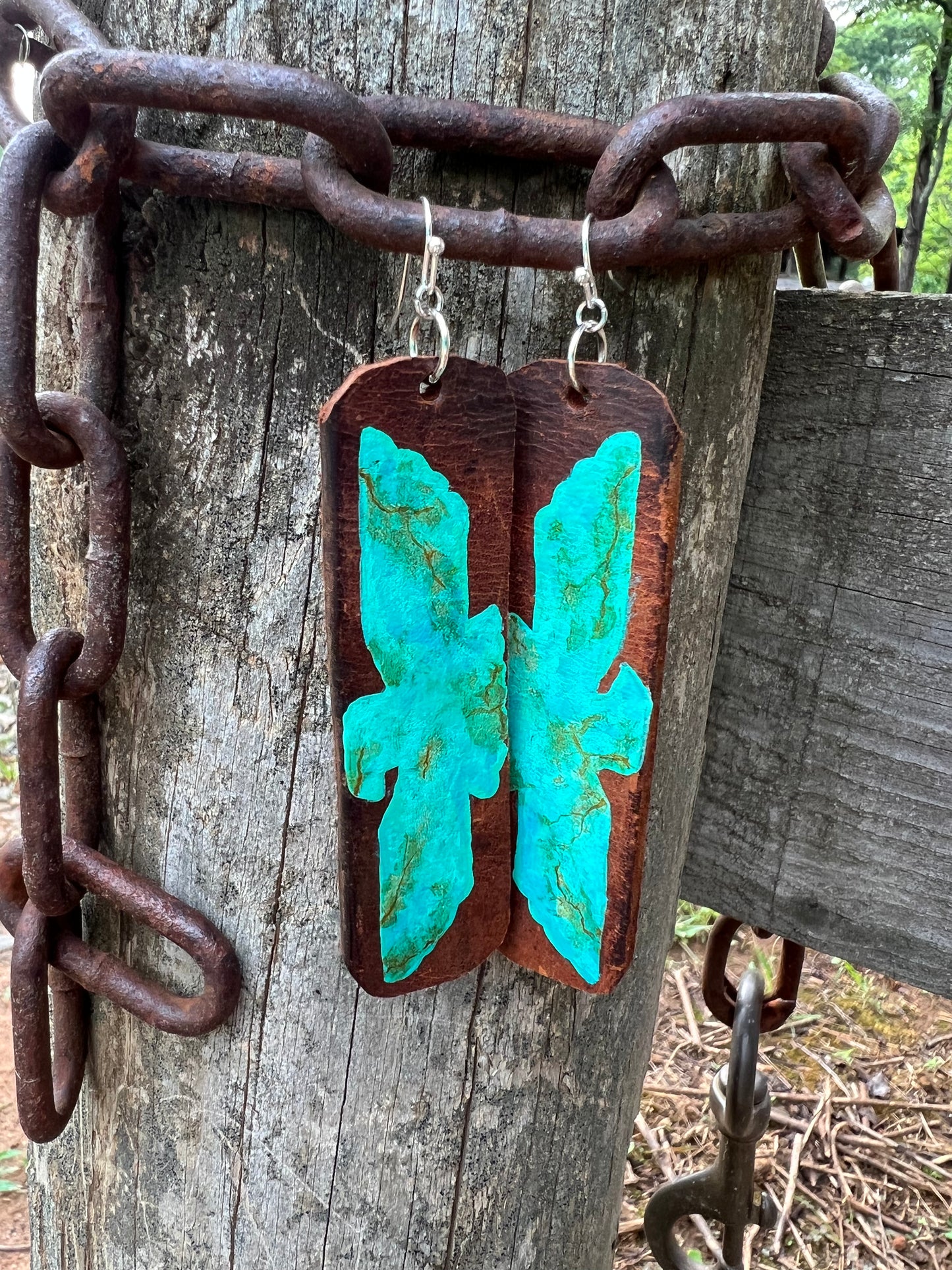 Traditional “Turquoise” Thunderbird Leather Earrings