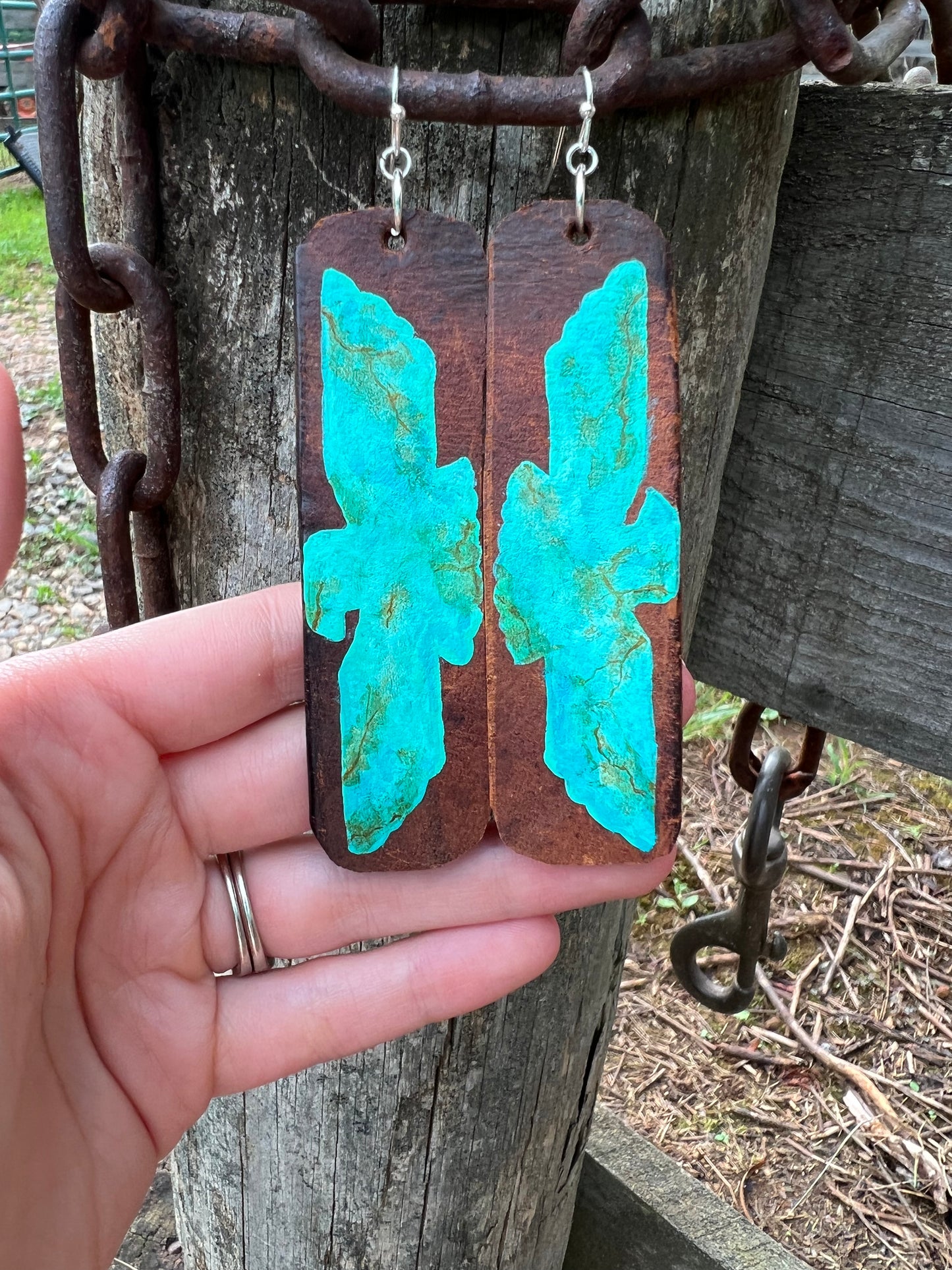 Traditional “Turquoise” Thunderbird Leather Earrings