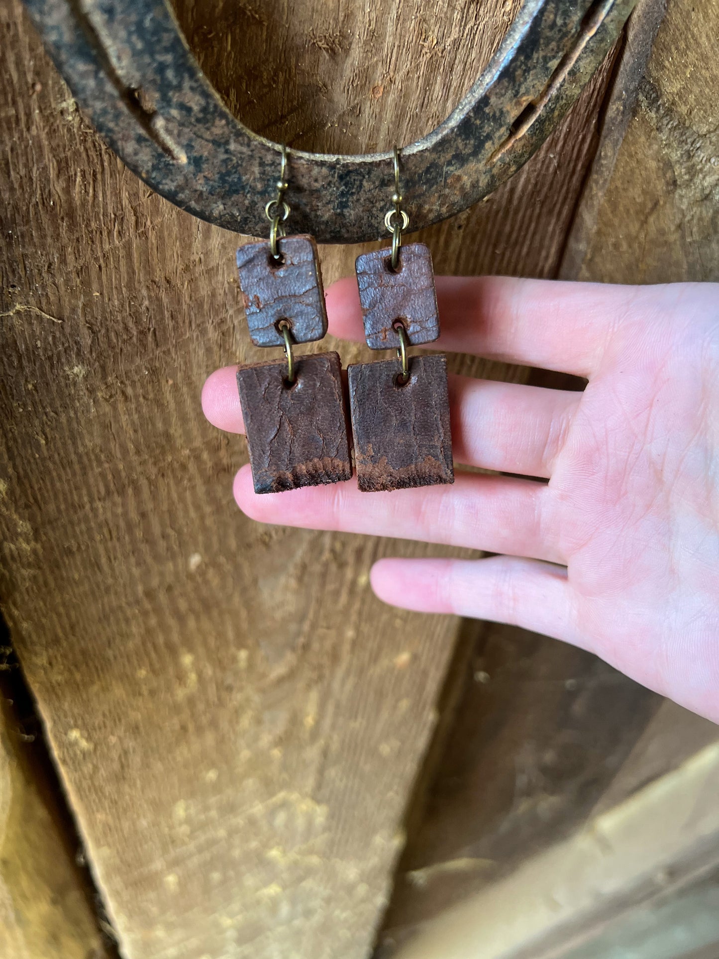 Double Rectangle Leather Earrings