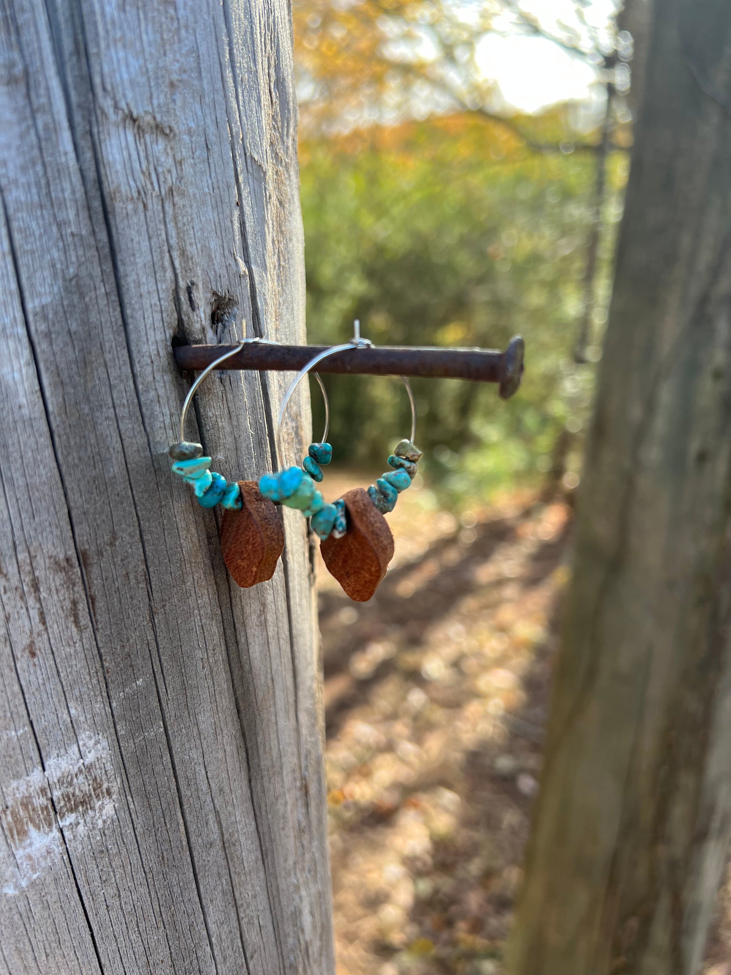 Blossom Leather & Turquoise Hoop Earrings