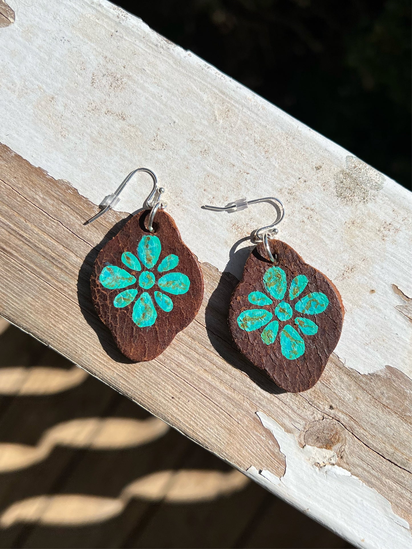 Abstract “Turquoise” Cluster Leather Earrings