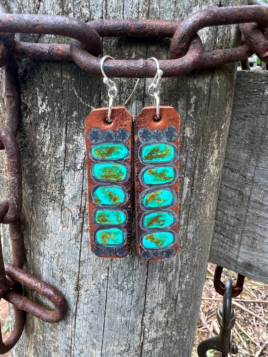 Stacked “Turquoise” Leather Earrings