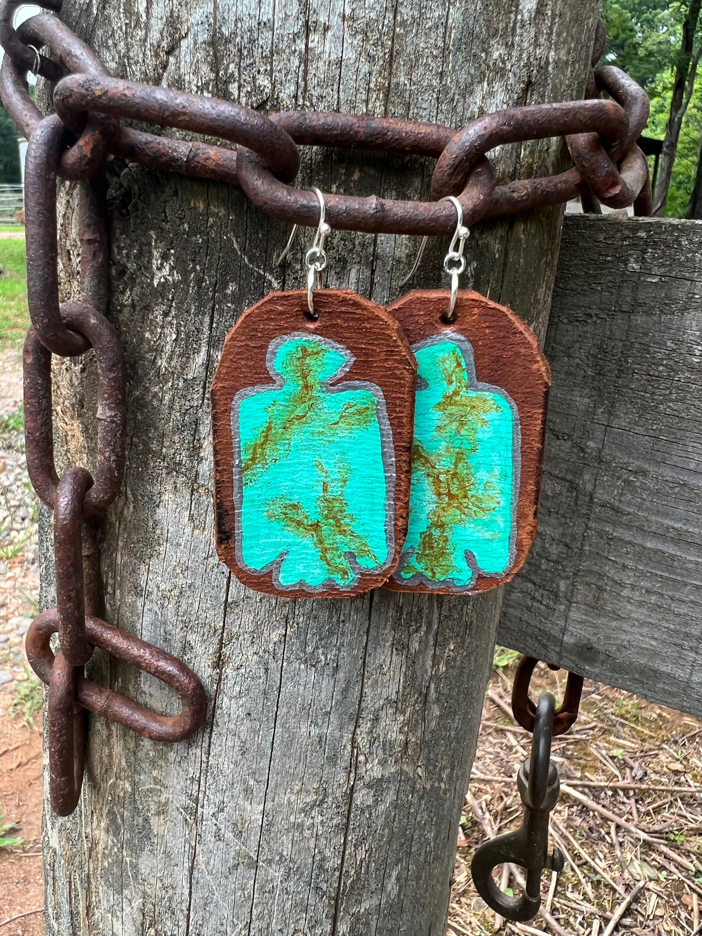 Old School Thunderbird “Turquoise” Leather Earrings