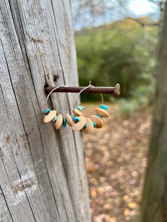 Wood & Turquoise Hoops