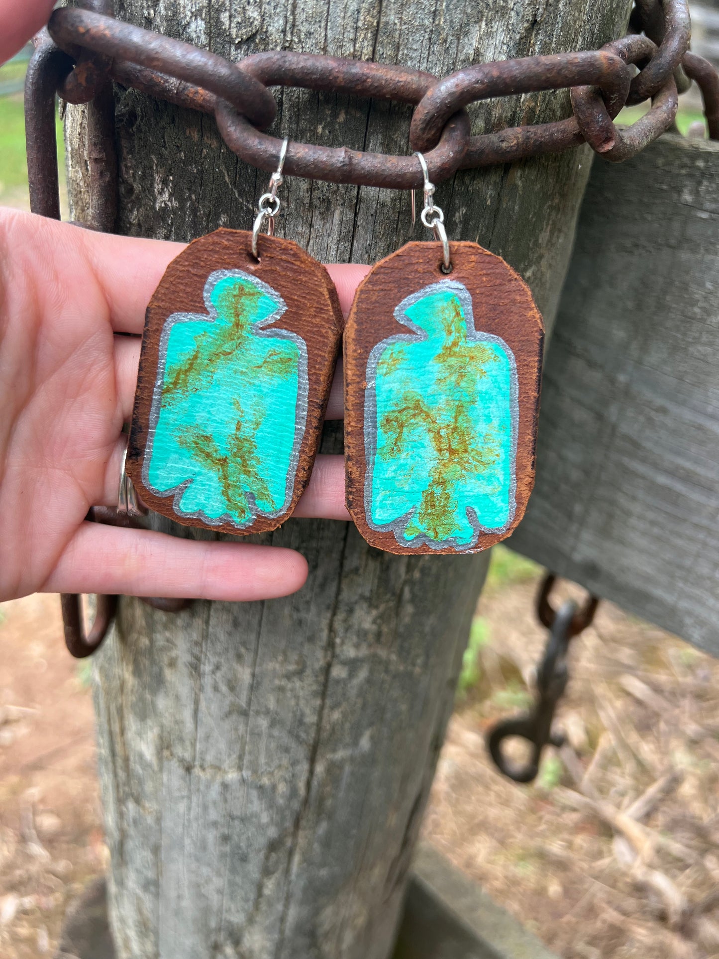 Old School Thunderbird “Turquoise” Leather Earrings