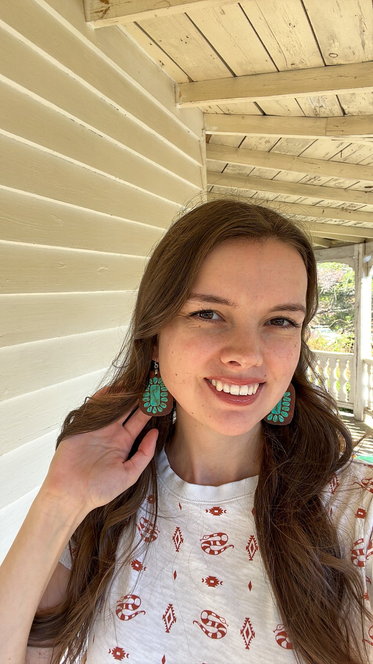 Large “Turquoise” Cluster Leather Earrings