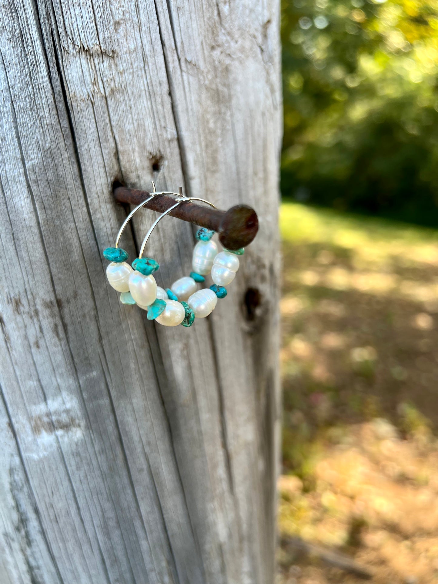 Pearl & Turquoise Hoops