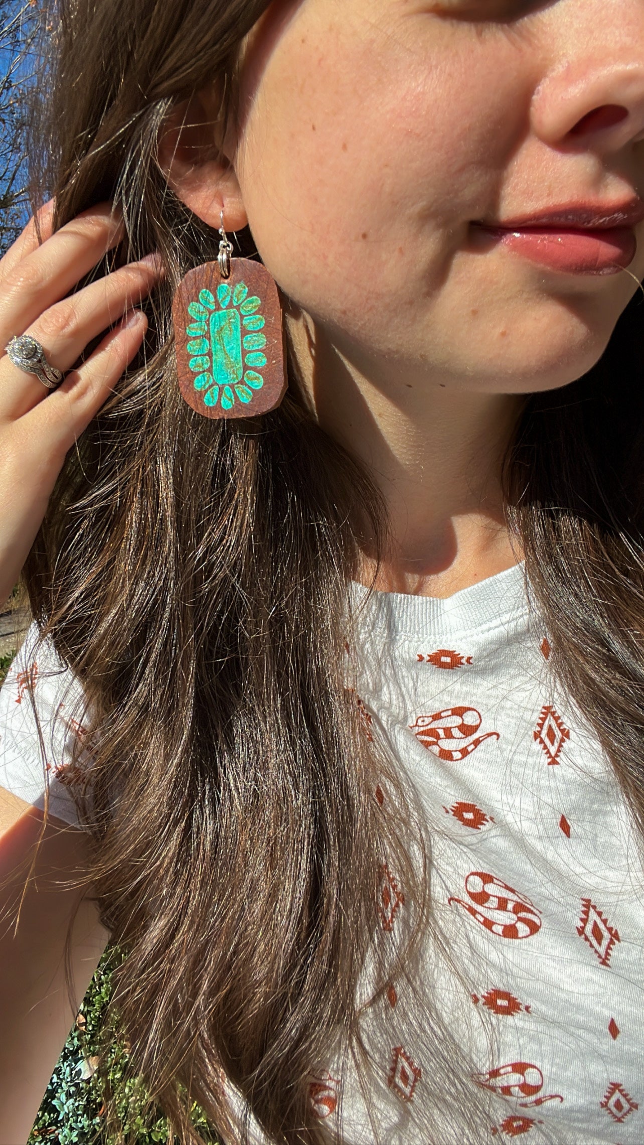 Large “Turquoise” Cluster Leather Earrings