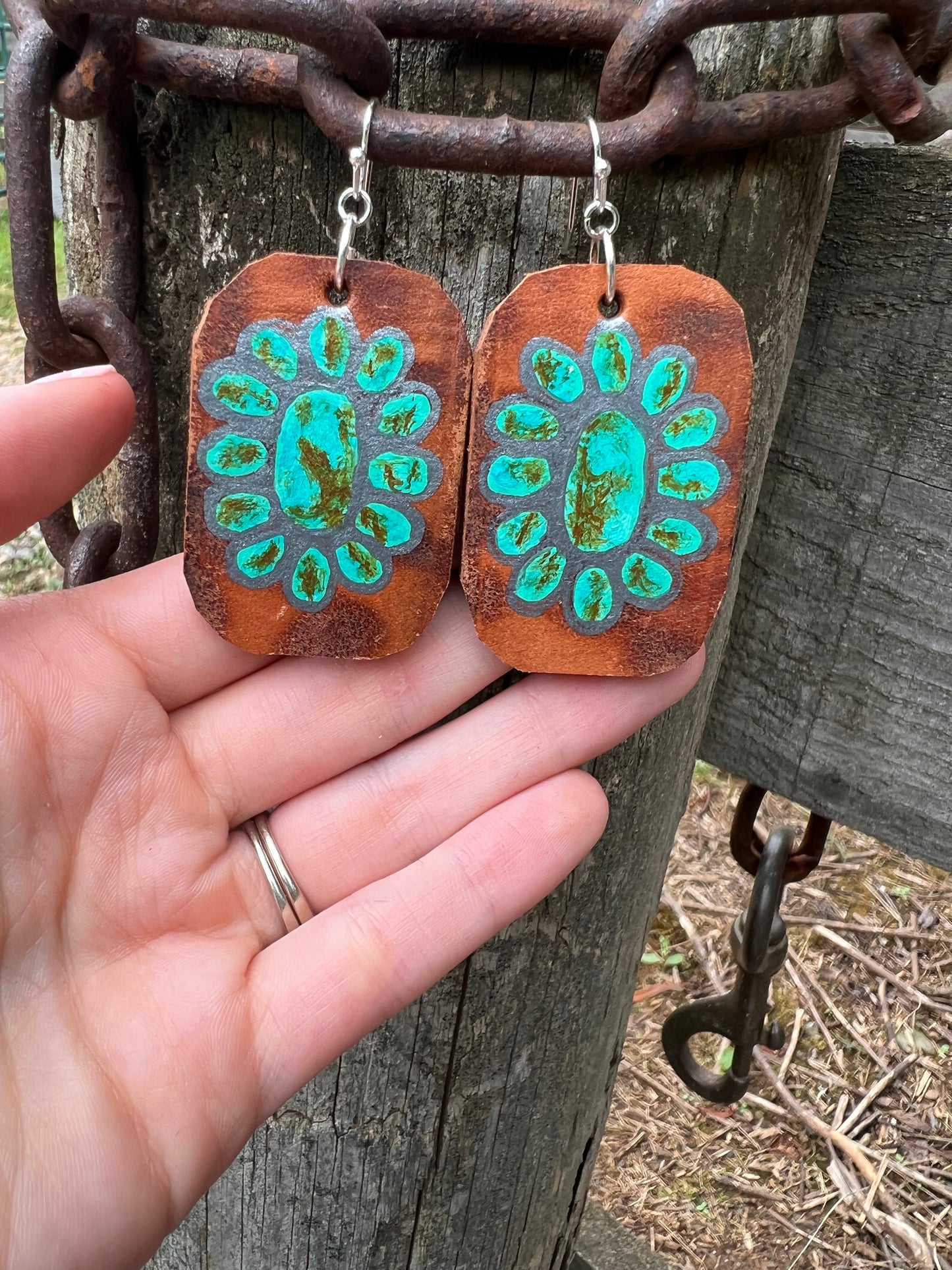 Medium “Turquoise” Cluster Leather Earring