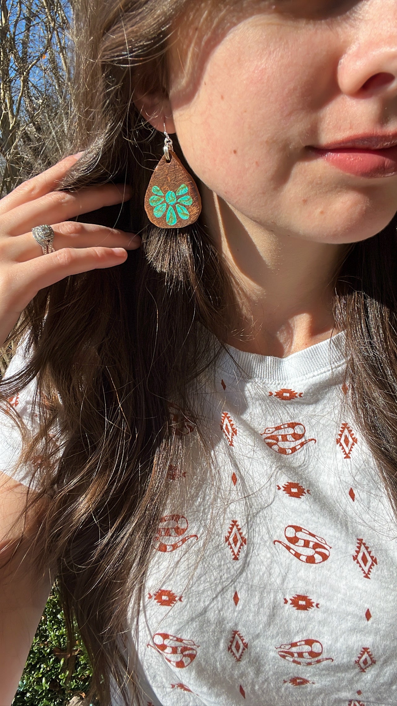 Half Cluster “Turquoise” Leather Earrings