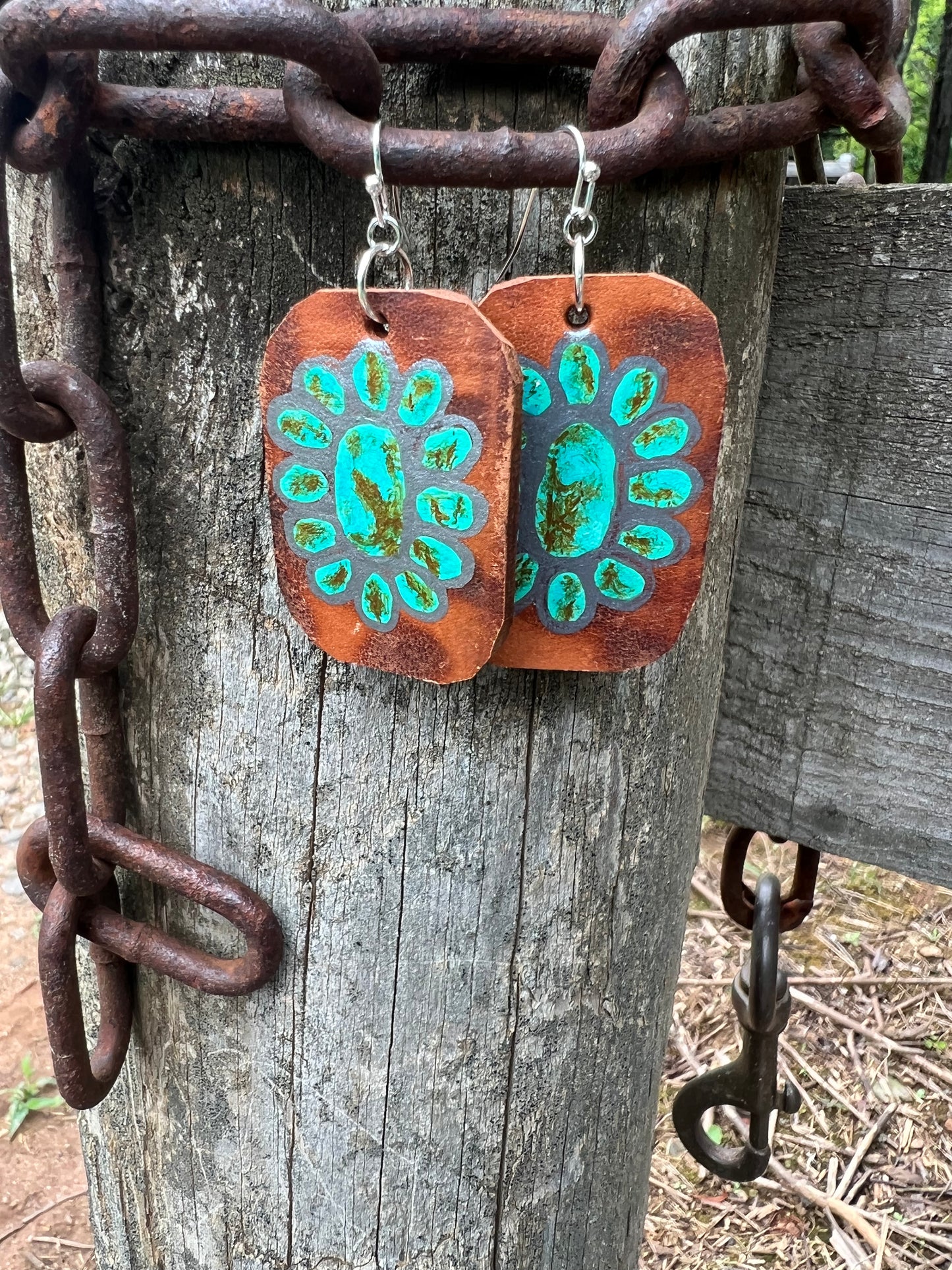 Medium “Turquoise” Cluster Leather Earring