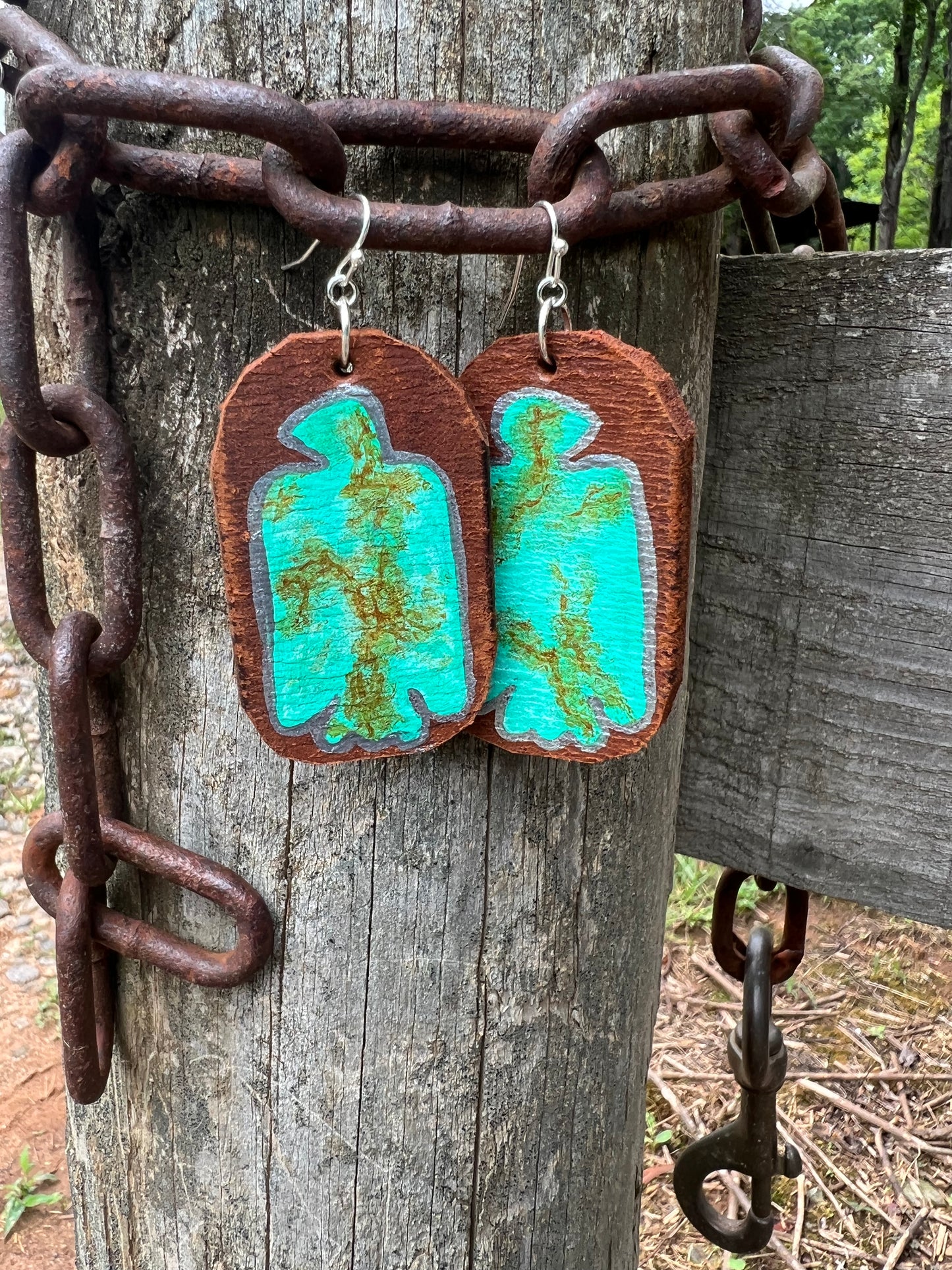 Old School Thunderbird “Turquoise” Leather Earrings