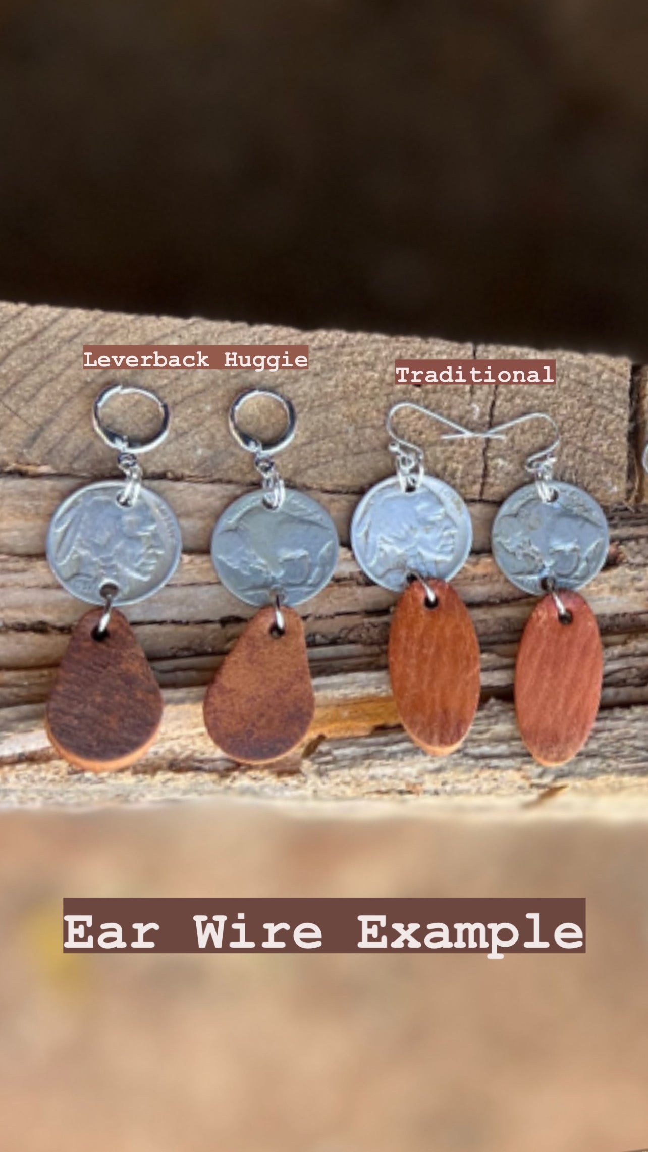 Buffalo Nickel Leather Earrings - Large Oval