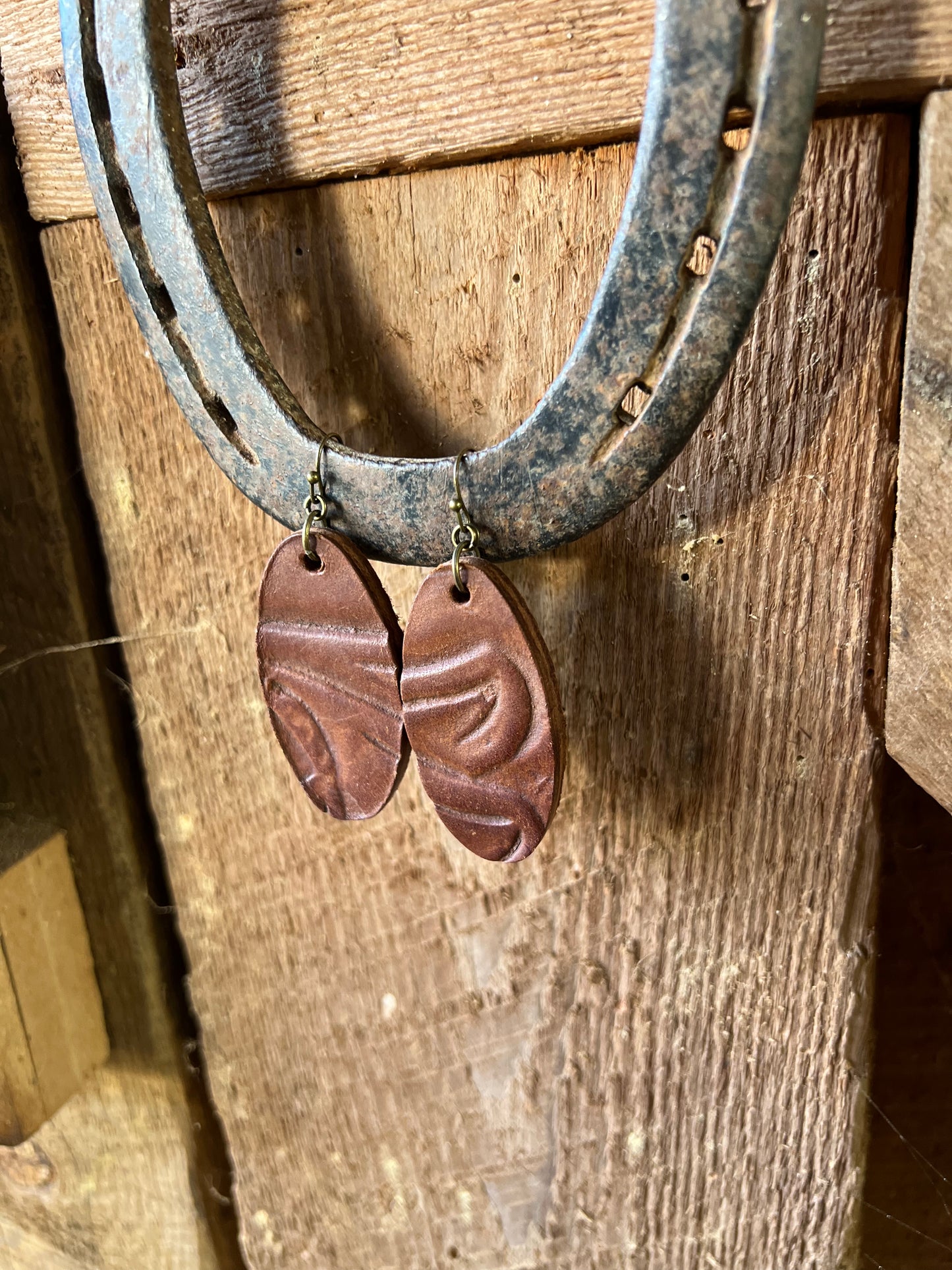 Oval Tooled Leather Earrings