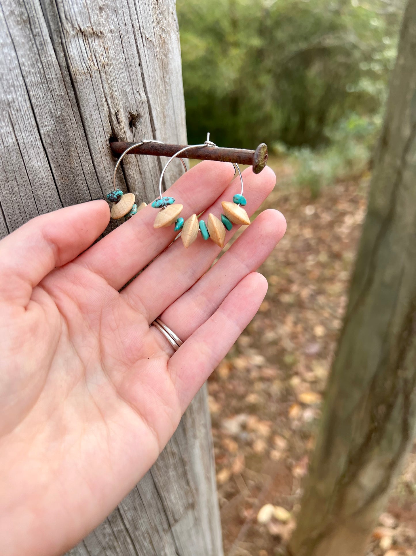 Wood & Turquoise Hoops