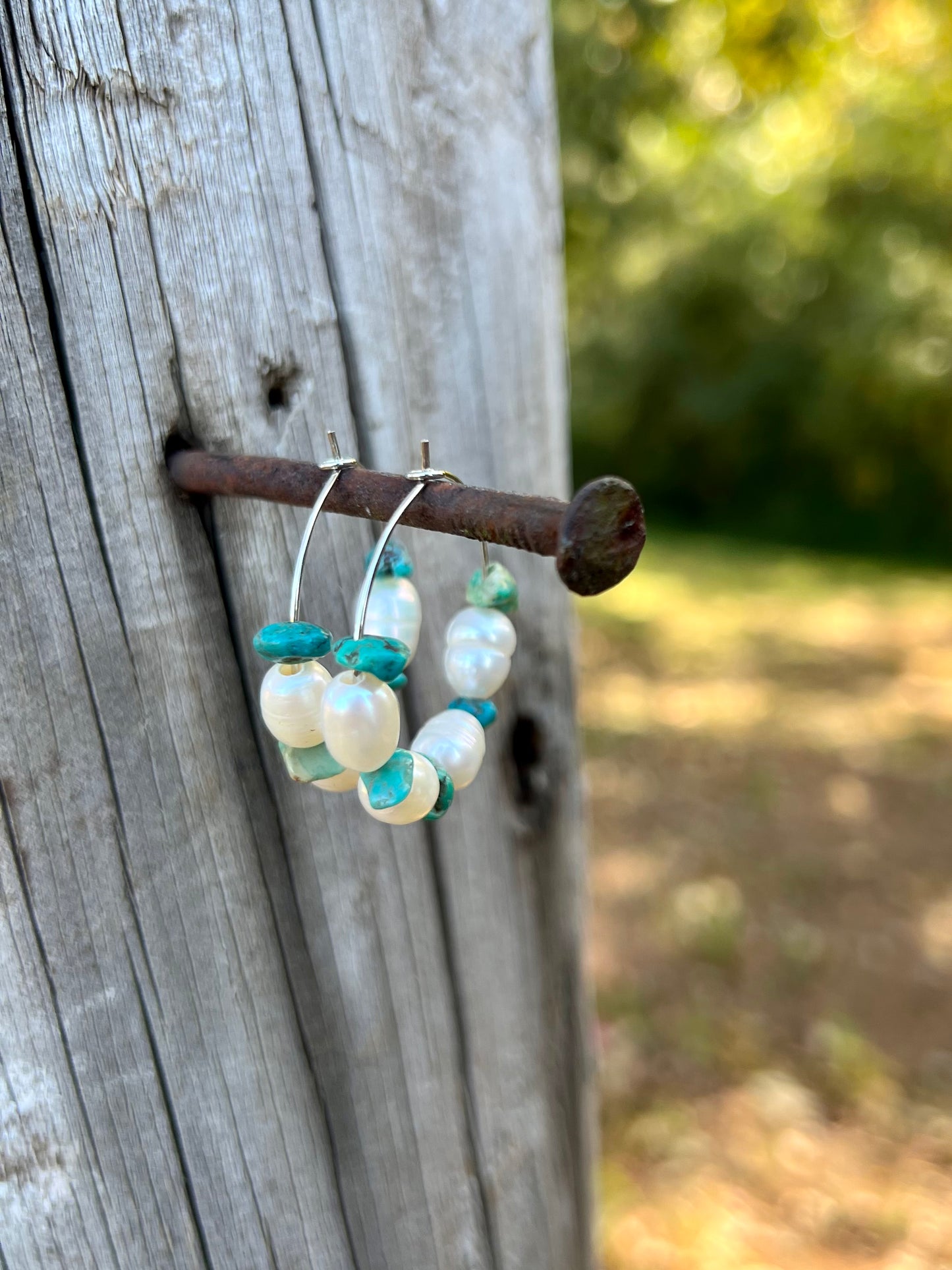 Pearl & Turquoise Hoops