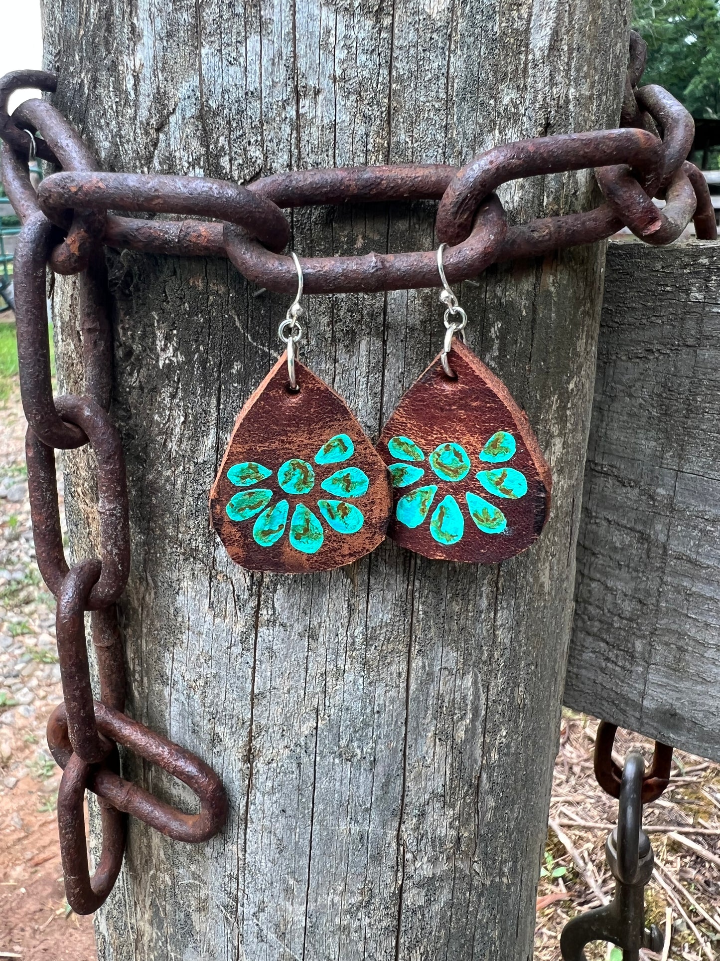 Half Cluster “Turquoise” Leather Earrings