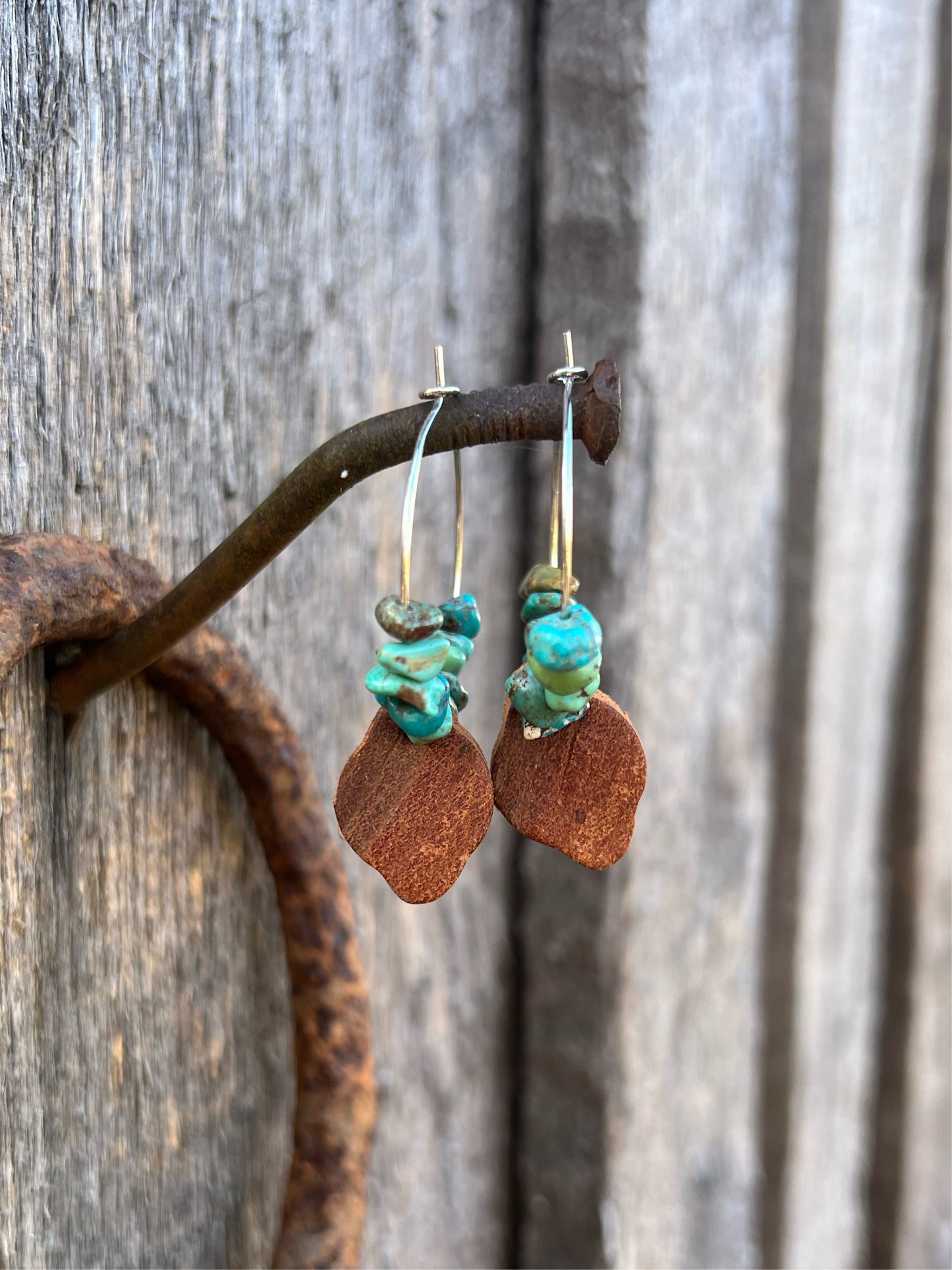 Blossom Leather & Turquoise Hoop Earrings