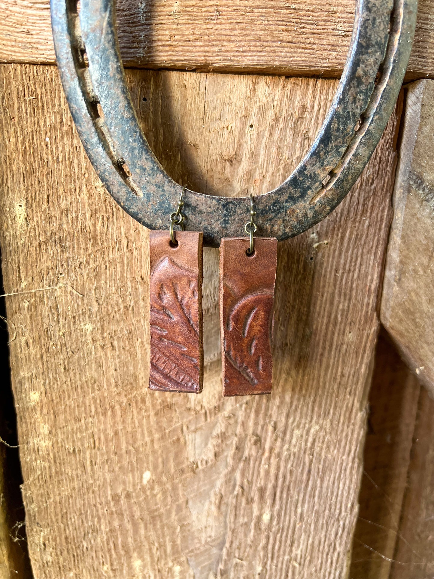 Rectangle Tooled Leather Earrings