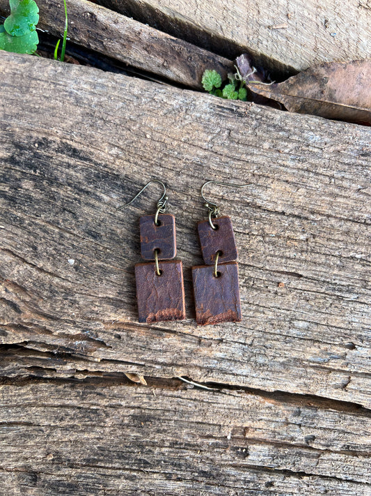 Double Rectangle Leather Earrings