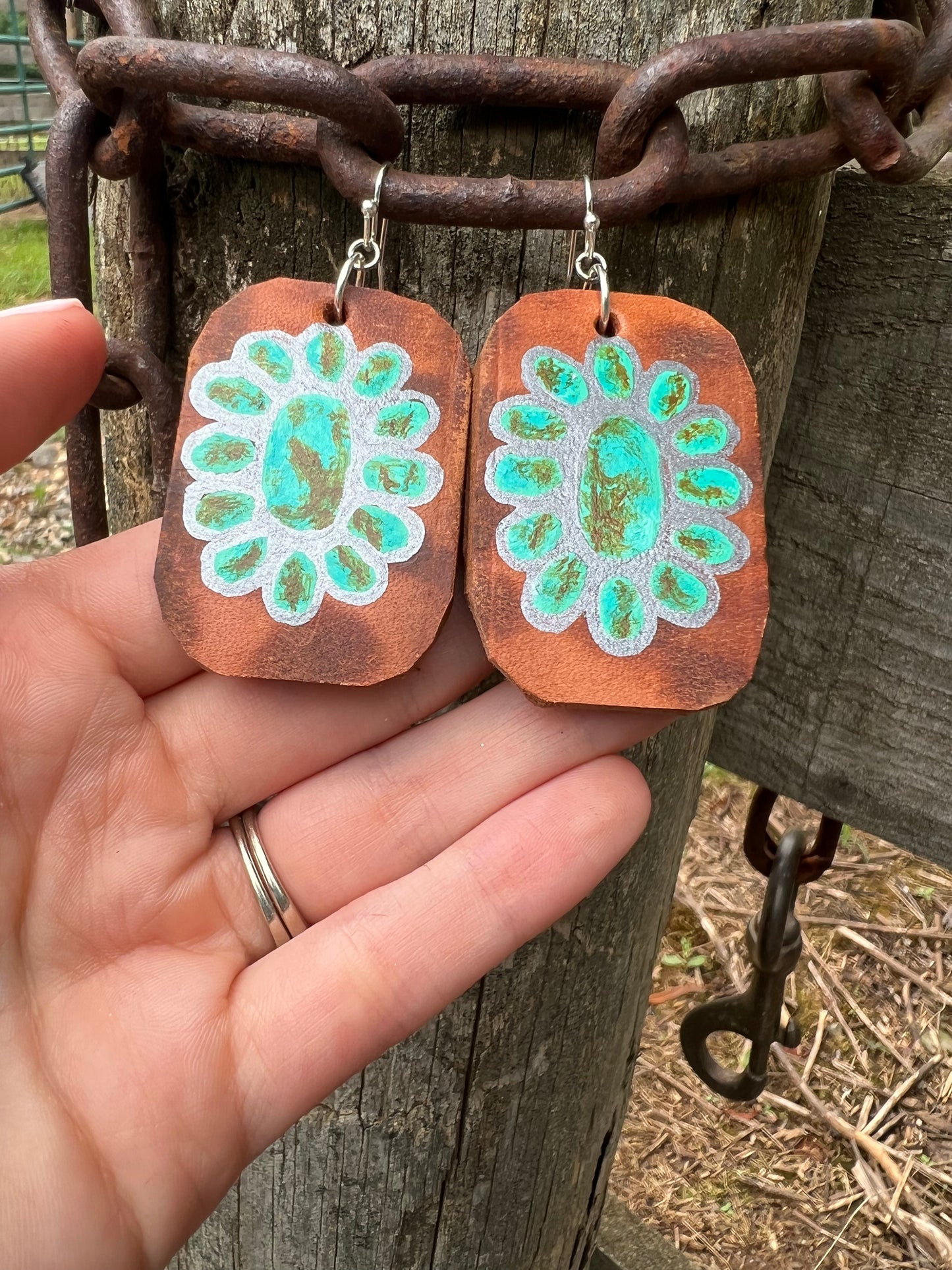 Medium “Turquoise” Cluster Leather Earring