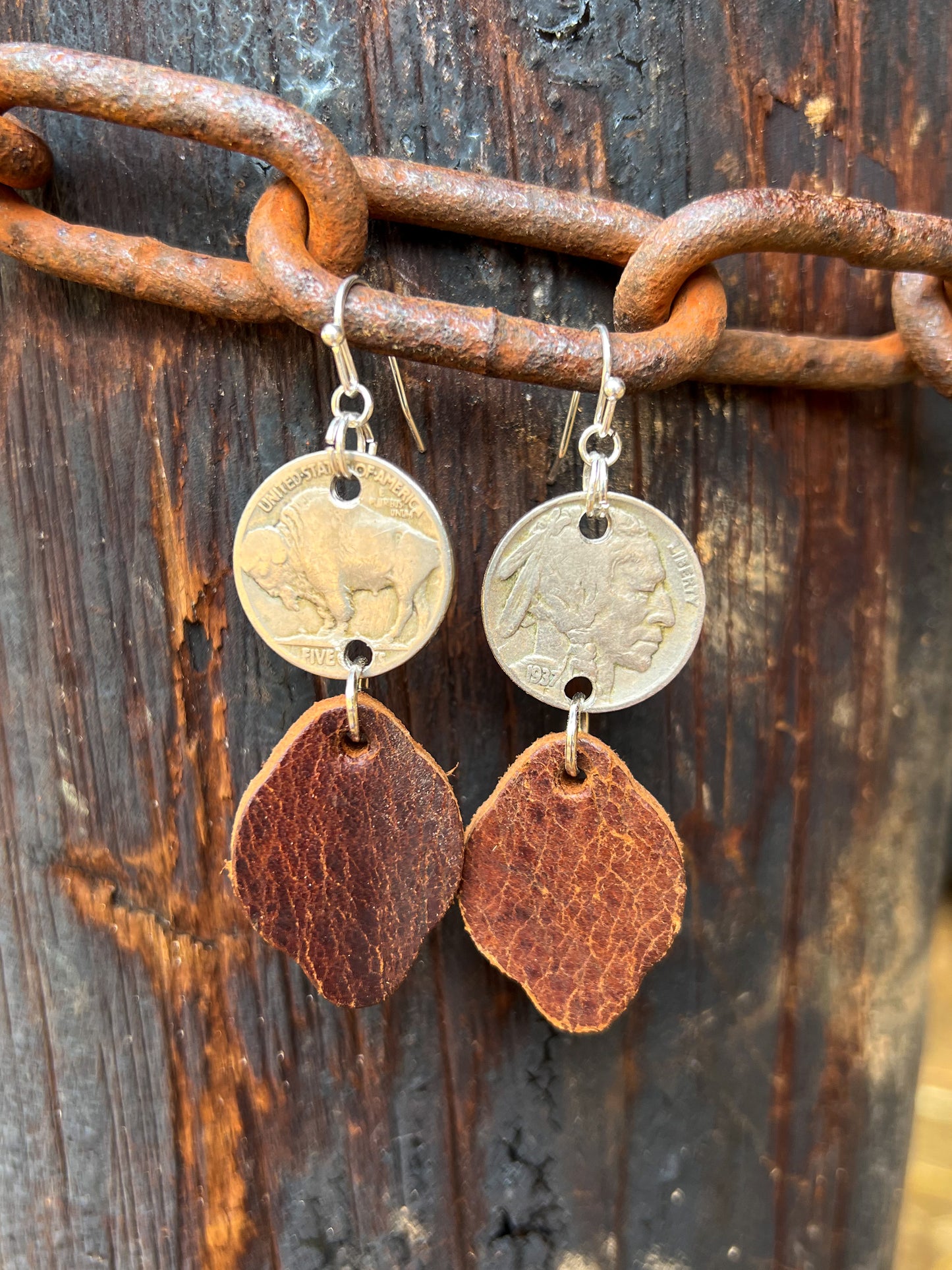 Buffalo Nickel Leather Earrings -Blossom